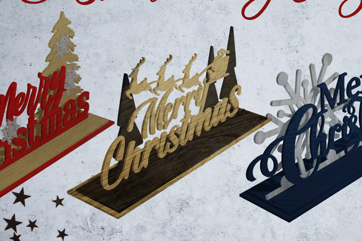 Σετ των 2 Intra απο ξύλο plywood 3mm-4mm πάχος – Σετ 3 χριστουγεννιάτικη πινακίδα. Πακέτο Χριστουγέννων Δίασταση  20x20 cm INTRAFABR-84487378