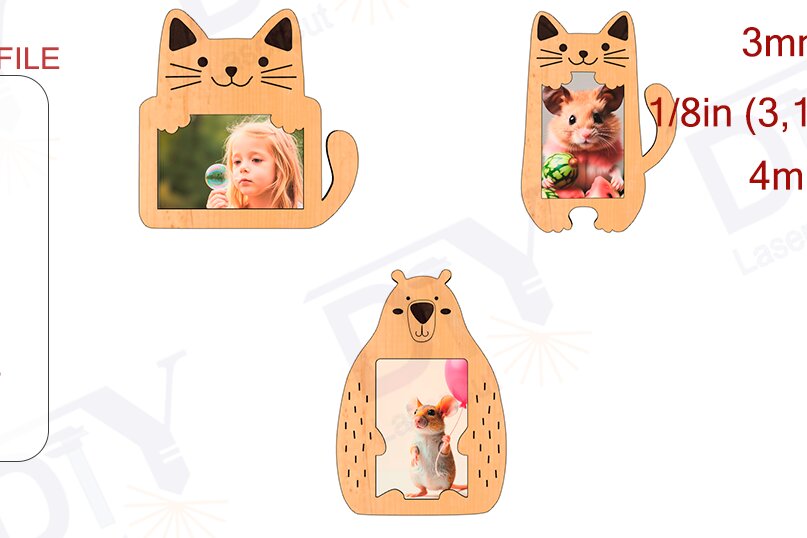 Σετ των 2 Intra απο ξύλο plywood 3mm-4mm πάχος – Σετ με 3 αστείες κορνίζες Δίασταση  20x20 cm INTRAFABR-111343345