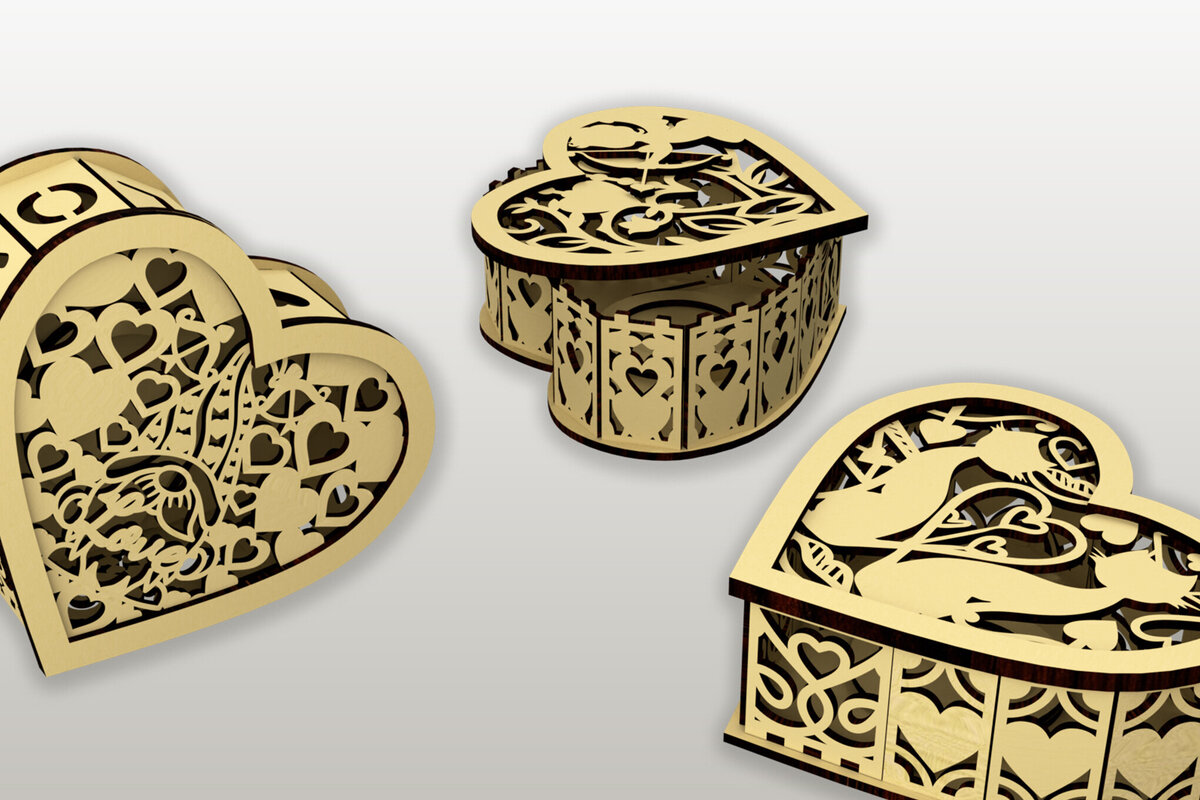 Σετ των 2 Intra απο ξύλο plywood 3mm-4mm πάχος – Σετ 3 κουτιών σε σχήμα καρδιάς Δίασταση  20x20 cm INTRAFABR-114346229