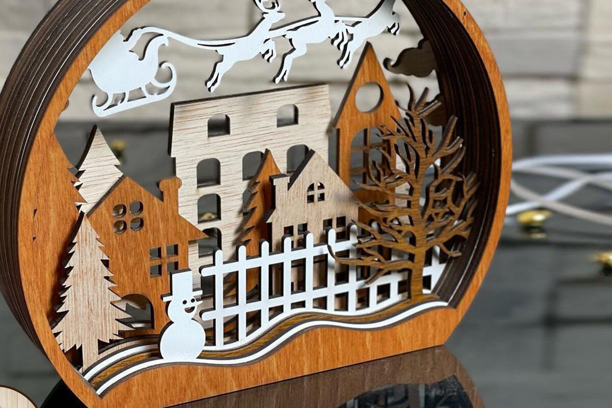 Σετ των 2 Intra απο ξύλο plywood 3mm-4mm πάχος – ΣΕΤ 3 Χριστουγεννιάτικο Πακέτο 3D SNOW GLOBE Δίασταση  20x20 cm INTRAFABR-21935118