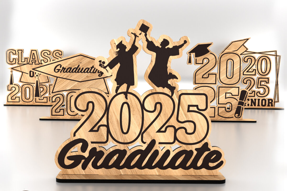 Σετ των 2 Intra απο ξύλο plywood 3mm-4mm πάχος – Σετ 5 Διακοσμητικά Αποφοίτησης Δίασταση  20x20 cm INTRAFABR-120907007