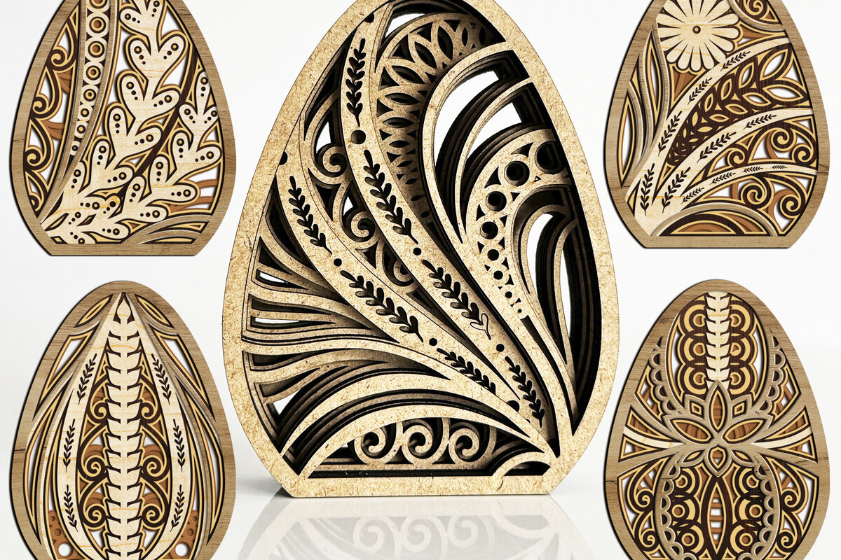 Σετ των 2 Intra απο ξύλο plywood 3mm-4mm πάχος – Σετ 5 πολυστρωματικών πασχαλινών αυγών πρότυπο Δίασταση  20x20 cm INTRAFABR-115240252