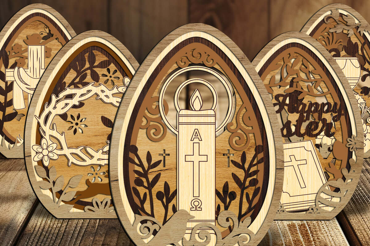 Σετ των 2 Intra απο ξύλο plywood 3mm-4mm πάχος – Σετ με 5 Πασχαλινά αυγά πολλαπλών στρώσεων Δίασταση  20x20 cm INTRAFABR-116842411