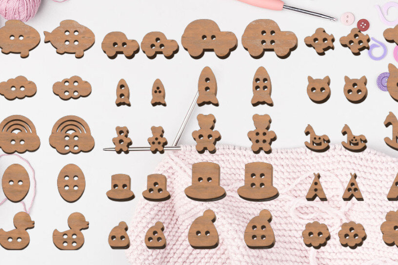 Σετ των 2 Intra απο ξύλο plywood 3mm-4mm πάχος – Σετ 60 κουμπιών Δίασταση  20x20 cm INTRAFABR-25343125