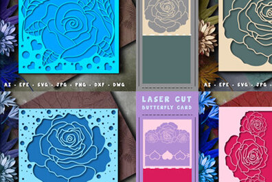 Σετ των 2 Intra απο ξύλο plywood 3mm-4mm πάχος – Σετ προσκλητήριο κοπής με λέιζερ τριαντάφυλλο Δίασταση  20x20 cm INTRAFABR-72048855