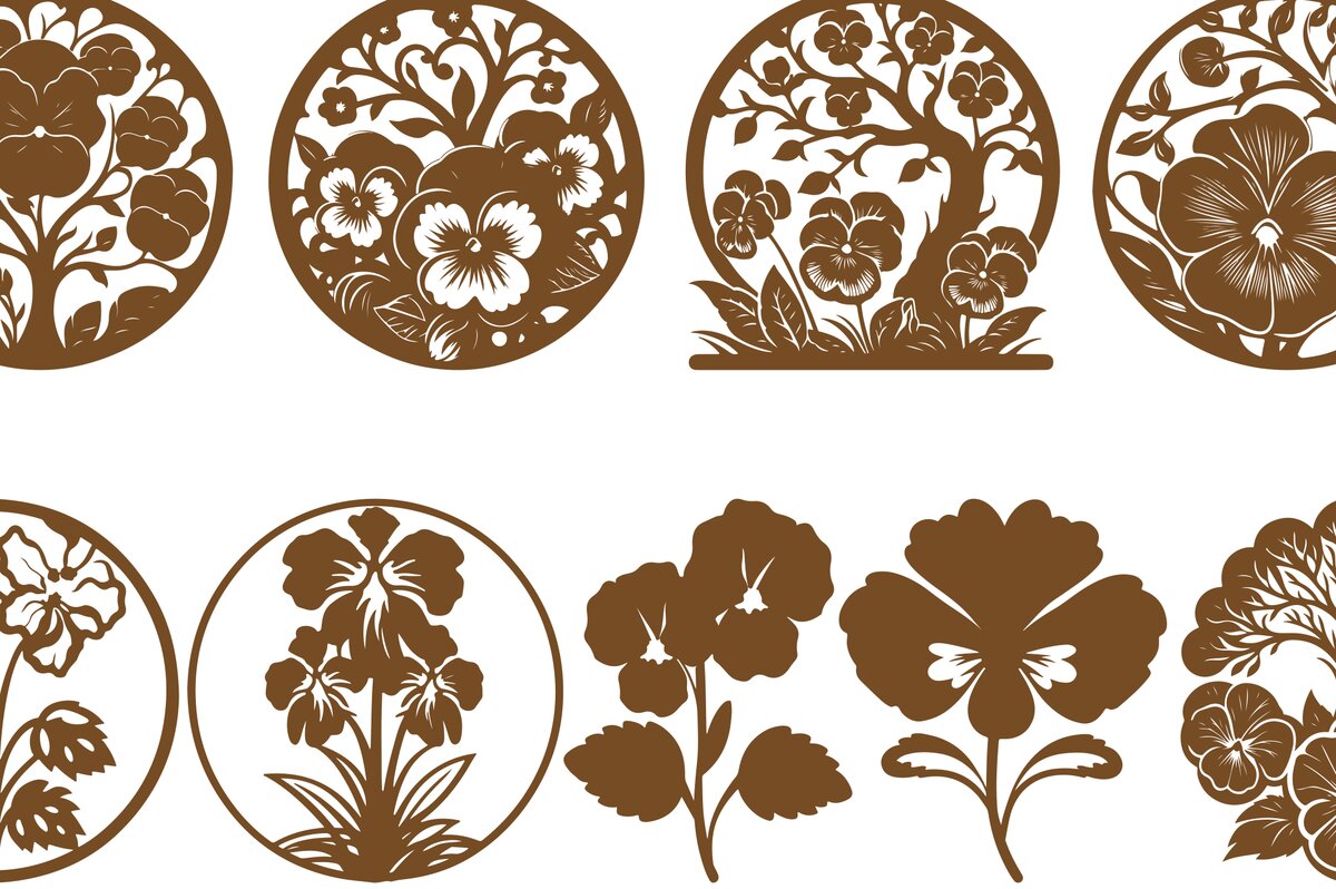 Σετ των 2 Intra απο ξύλο plywood 3mm-4mm πάχος – Σετ Pansy Flower Δίασταση  20x20 cm INTRAFABR-102006491