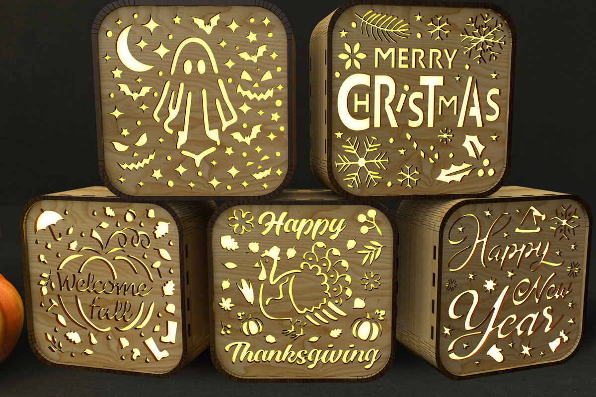 Σετ των 2 Intra απο ξύλο plywood 3mm-4mm πάχος – Πακέτο Shadow Box 5in1 Cut Lantern Files Δίασταση  20x20 cm INTRAFABR-105958232