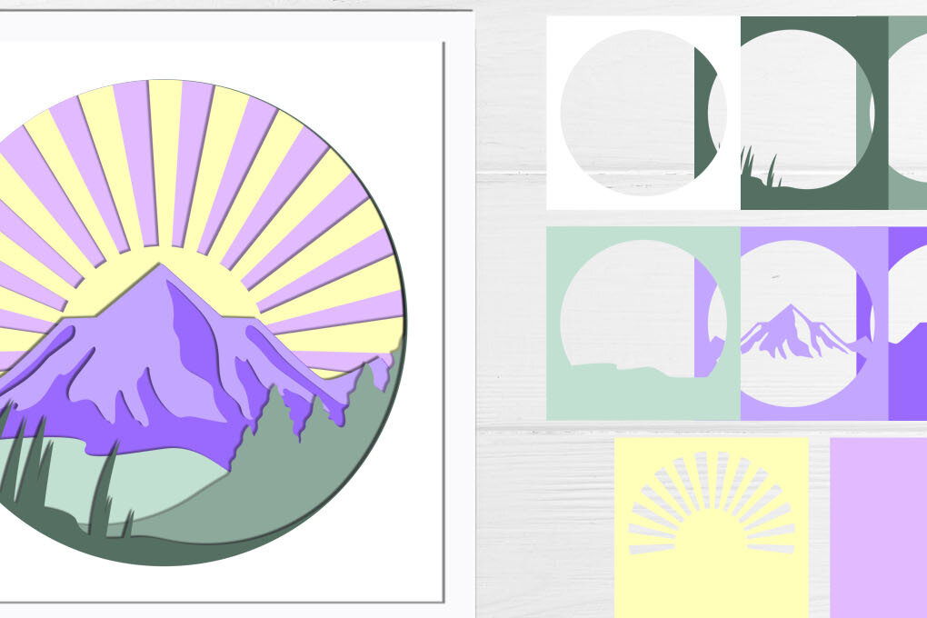 Σετ των 2 Intra απο ξύλο plywood 3mm-4mm πάχος – Shadow Box Mountain 3d Papercut Δίασταση  20x20 cm INTRAFABR-65547338