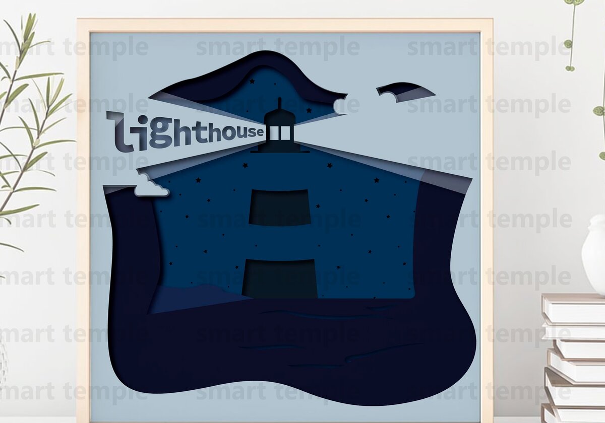 Σετ των 2 Intra απο ξύλο plywood 3mm-4mm πάχος – Shadow Box Lighthouse, Paper Cut Δίασταση  20x20 cm INTRAFABR-75399024