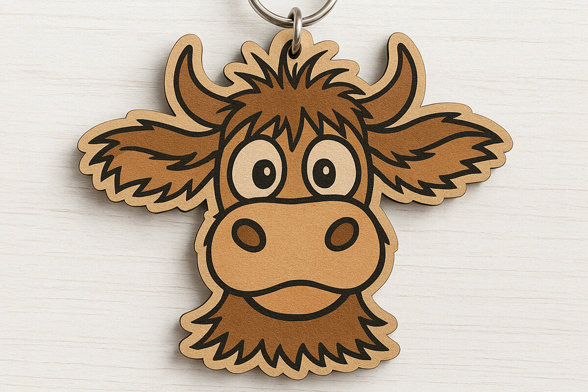 Σετ των 3 Intra απο ξύλο plywood 3mm-4mm πάχος – Μπρελόκ Shaggy Cow Δίασταση  5x5 cm INTRAFABR-122092768