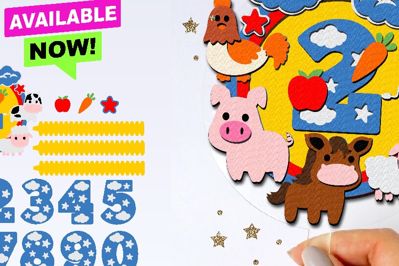 Σετ των 2 Intra απο ξύλο plywood 3mm-4mm πάχος – Πάρτι γενεθλίων Shaker Cake Topper Farm Δίασταση  20x20 cm INTRAFABR-81502038