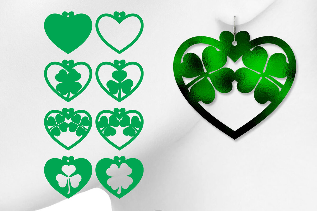 Σετ των 3 Intra απο ξύλο plywood 3mm-4mm πάχος – Shamrock Earrings, St Patrick's Day Δίασταση  5x5 cm INTRAFABR-6890753
