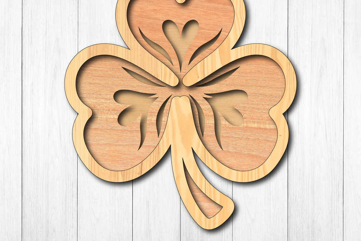 Σετ των 2 Intra απο ξύλο plywood 3mm-4mm πάχος – Shamrock Laser-Cut St. Patrick's Day Δίασταση  20x20 cm INTRAFABR-118145826