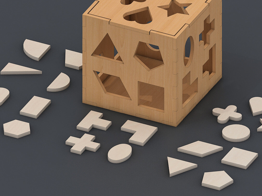 Σετ των 2 Intra απο ξύλο plywood 3mm-4mm πάχος –  παιδικών παιχνιδιών Cube Sorting Shape 120 Δίασταση  20x20 cm INTRAFABR-60942914