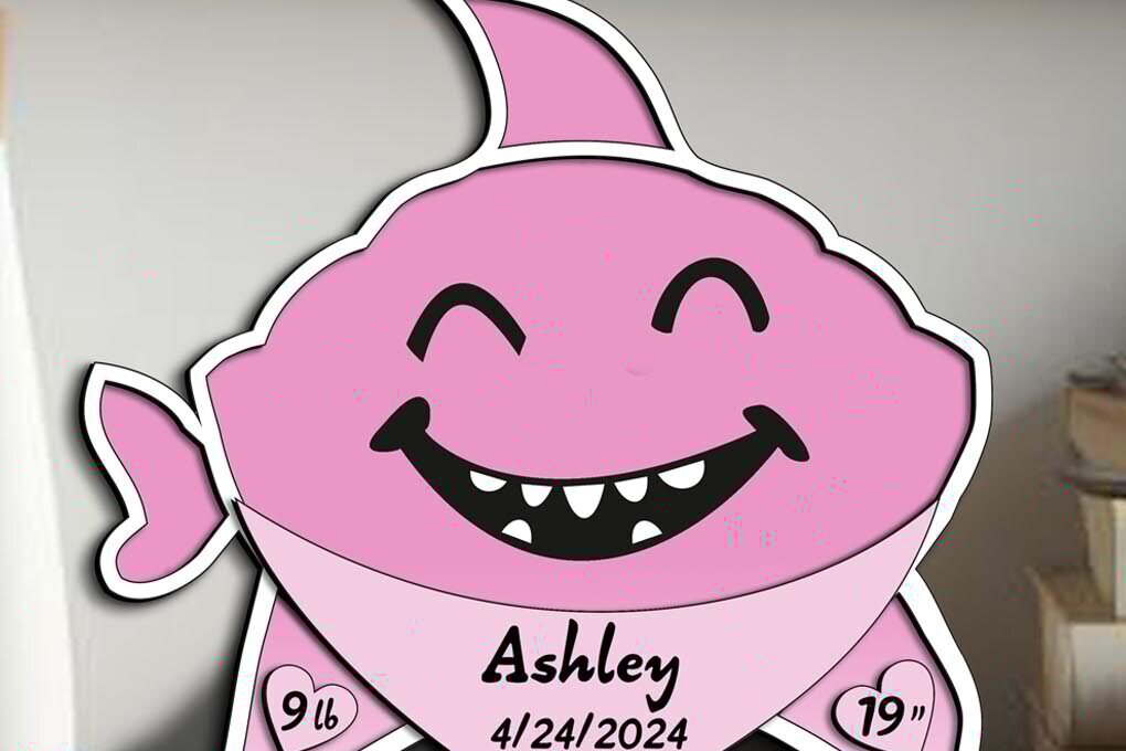 Σετ των 2 Intra απο ξύλο plywood 3mm-4mm πάχος – Σήμα ανακοίνωσης γέννησης μωρού καρχαρία Δίασταση  20x20 cm INTRAFABR-103245818