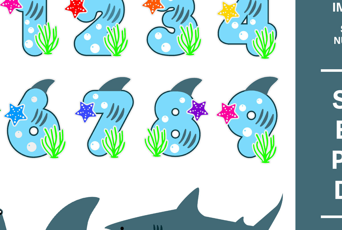 Σετ των 2 Intra απο ξύλο plywood 3mm-4mm πάχος – Πακέτο Shark Birthday Numbers Δίασταση  20x20 cm INTRAFABR-88900695