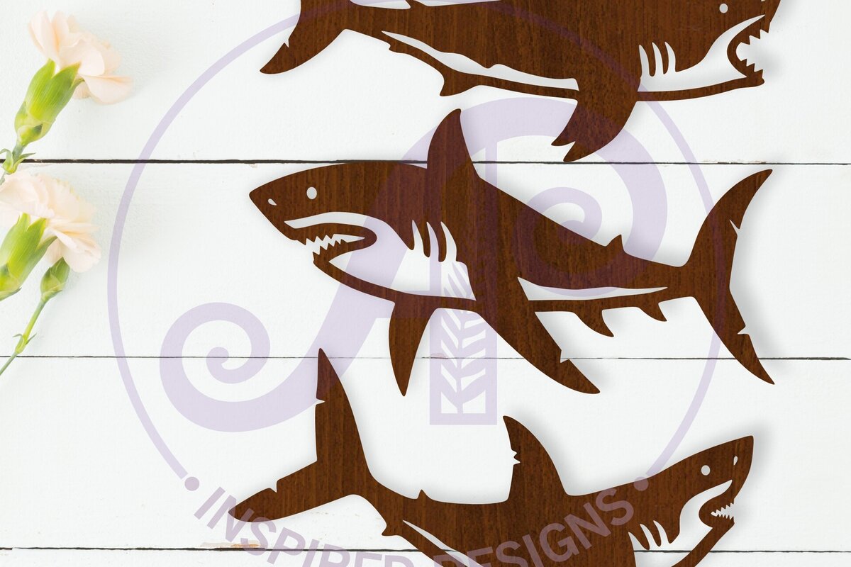 Σετ των 2 Intra απο ξύλο plywood 3mm-4mm πάχος – Shark Silhouette Laser Αποκοπή αρχείου Δίασταση  20x20 cm INTRAFABR-118442865