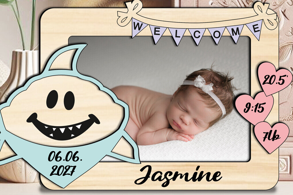 Σετ των 2 Intra απο ξύλο plywood 3mm-4mm πάχος – Δώρο με κορνίζα λέιζερ φωτογραφιών μωρού Shark Δίασταση  20x20 cm INTRAFABR-123727664