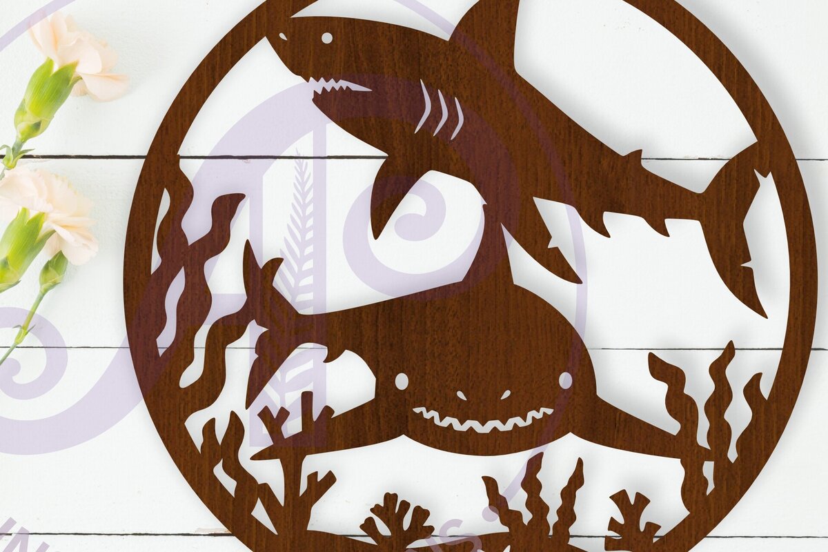 Σετ των 2 Intra απο ξύλο plywood 3mm-4mm πάχος – Sharks Wall Art Sign, Αρχείο Δίασταση  40x30 cm INTRAFABR-111319906