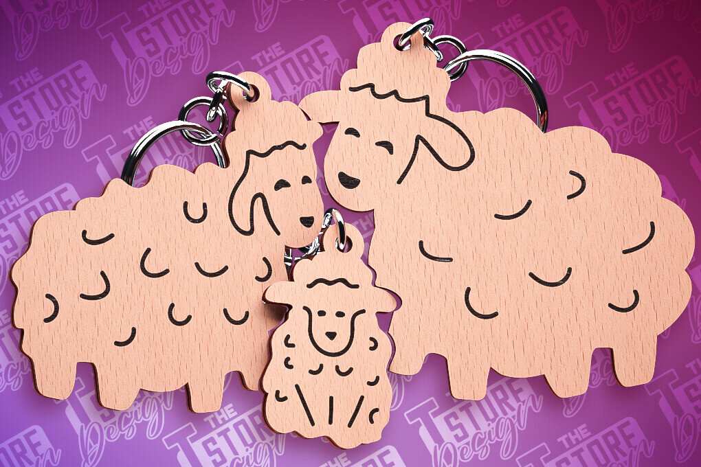 Σετ των 3 Intra απο ξύλο plywood 3mm-4mm πάχος – Μπρελόκ για Πρόβατα Family Puzzle | Αρχεία CNC Δίασταση  5x5 cm INTRAFABR-87306316