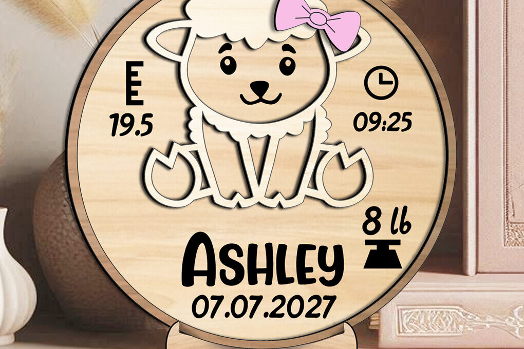 Σετ των 2 Intra απο ξύλο plywood 3mm-4mm πάχος – Sheep Baby Announcement Round Board Δίασταση  20x20 cm INTRAFABR-117667378