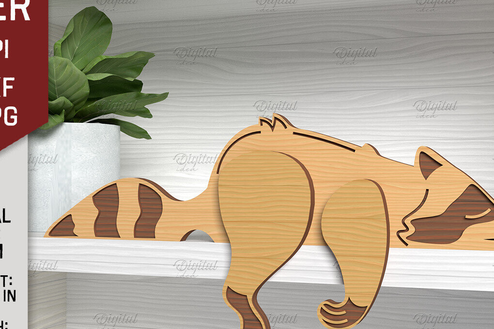 Σετ των 2 Intra απο ξύλο plywood 3mm-4mm πάχος – Shelf Sitters Raccoon Δίασταση  20x20 cm INTRAFABR-86428768