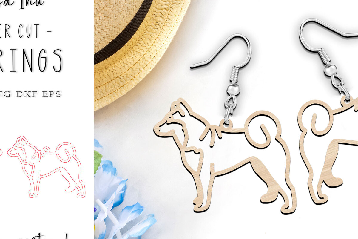 Σετ των 3 Intra απο ξύλο plywood 3mm-4mm πάχος – Αρχείο κοπής με λέιζερ Shiba Inu Dog Earrings Δίασταση  5x5 cm INTRAFABR-119536717