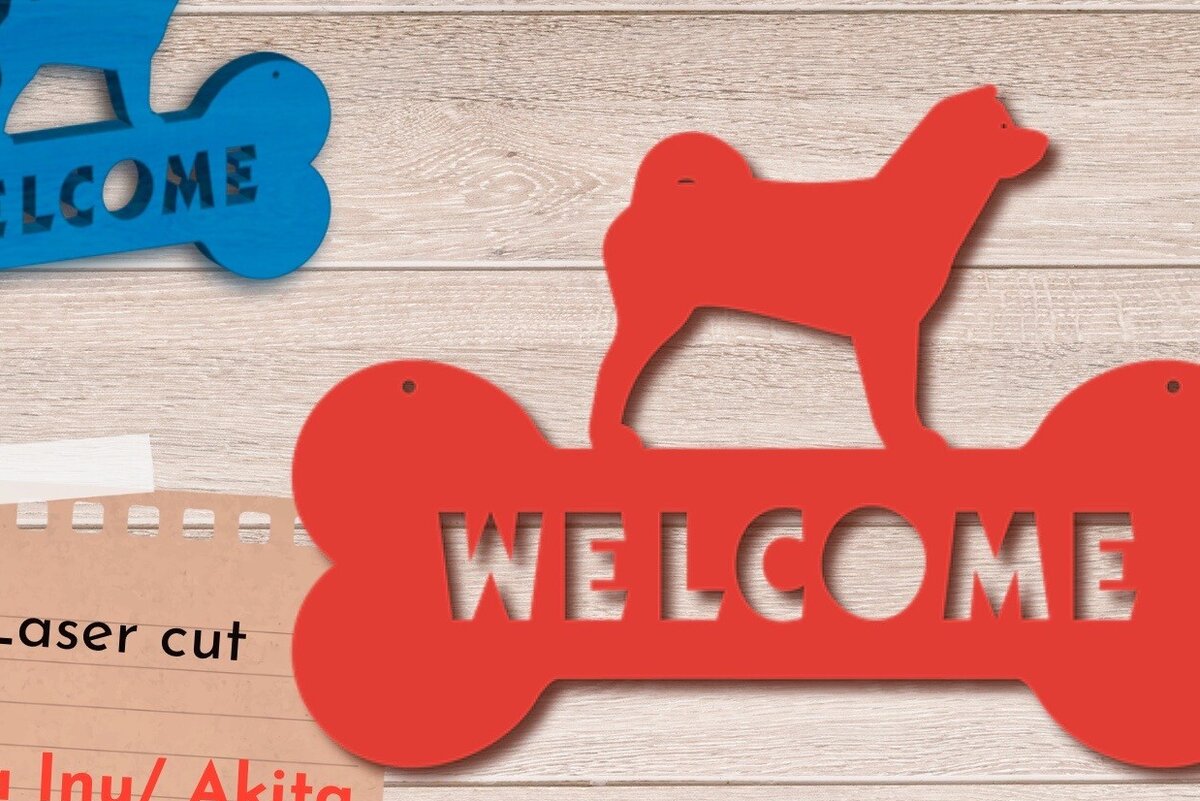Σετ των 2 Intra απο ξύλο plywood 3mm-4mm πάχος – Σήμα καλωσορίσματος Shiba Inu, Akita Dog Lover Δίασταση  20x20 cm INTRAFABR-80897991