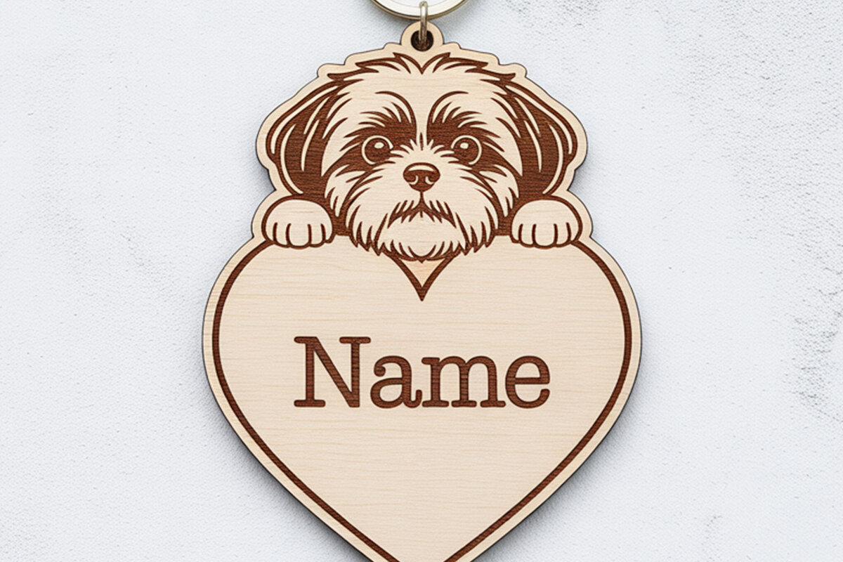 Σετ των 3 Intra απο ξύλο plywood 3mm-4mm πάχος – Shih Tzu Puppy Name Keychain Δίασταση  5x5 cm INTRAFABR-122244798