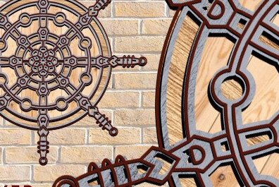 Σετ των 2 Intra απο ξύλο plywood 3mm-4mm πάχος – Τροχός πλοίου Ναυτική 3D Δίασταση  20x20 cm INTRAFABR-34875049