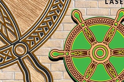 Σετ των 2 Intra απο ξύλο plywood 3mm-4mm πάχος – Τροχός πλοίου Ναυτική 3D Δίασταση  20x20 cm INTRAFABR-34886169