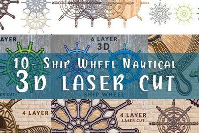 Σετ των 2 Intra απο ξύλο plywood 3mm-4mm πάχος – Δέσμη κοπής λέιζερ 3d Ship Wheel Nautical Δίασταση  20x20 cm INTRAFABR-39242560