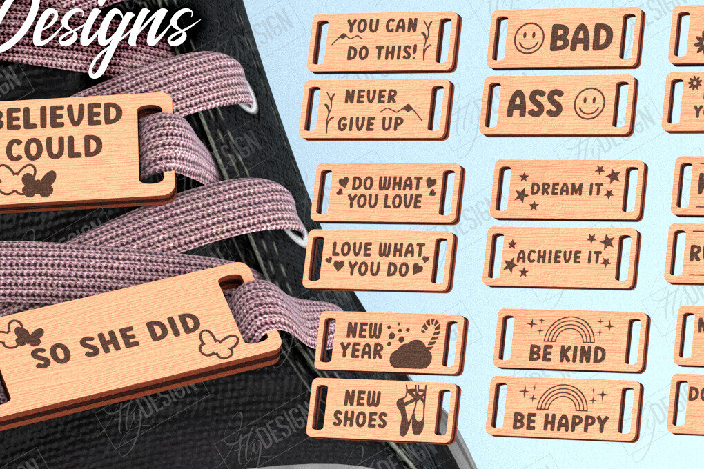 Σετ των 2 Intra απο ξύλο plywood 3mm-4mm πάχος – Πακέτο Charms με δαντέλα παπουτσιών Δίασταση  20x20 cm INTRAFABR-114816216