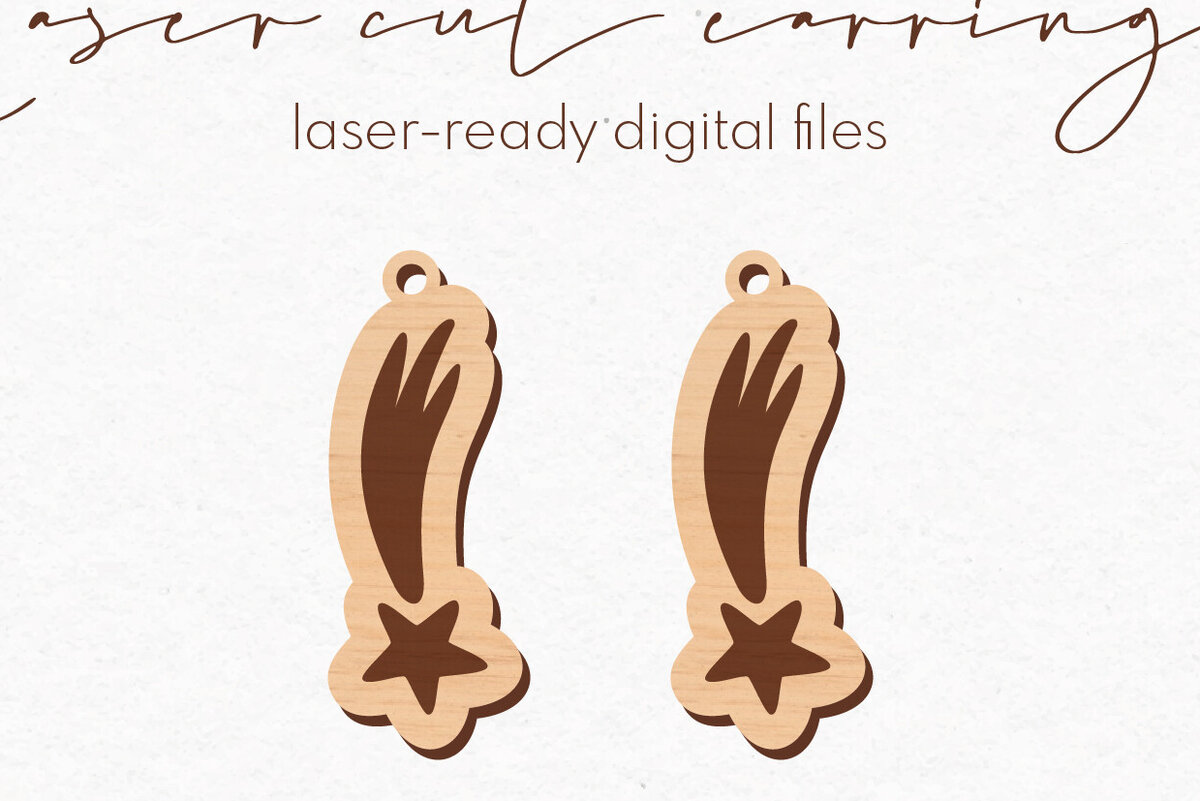 Σετ των 3 Intra απο ξύλο plywood 3mm-4mm πάχος – Shooting Star Earrings | Δίασταση  5x5 cm INTRAFABR-78973455