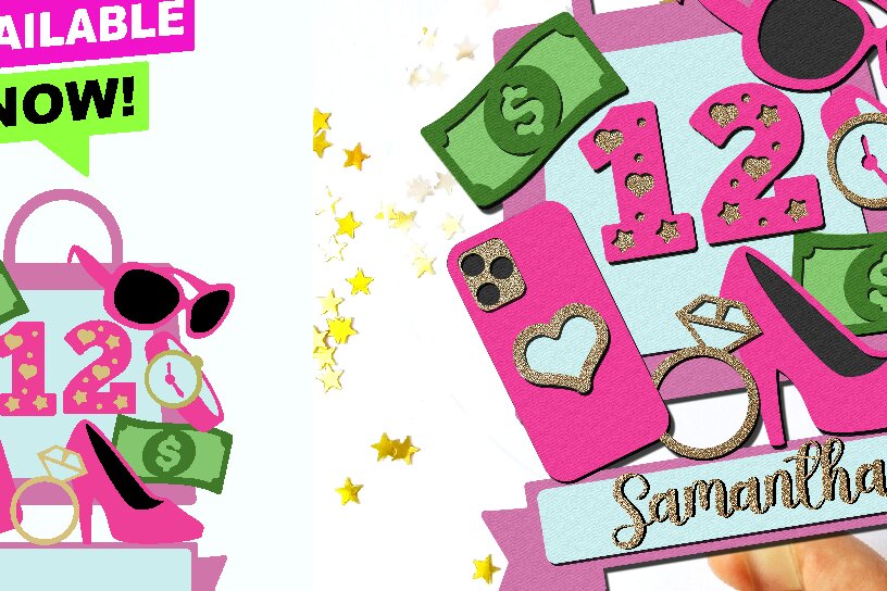 Σετ των 2 Intra απο ξύλο plywood 3mm-4mm πάχος – Shopping Girl Cake Topper 3D Δίασταση  20x20 cm INTRAFABR-99939493