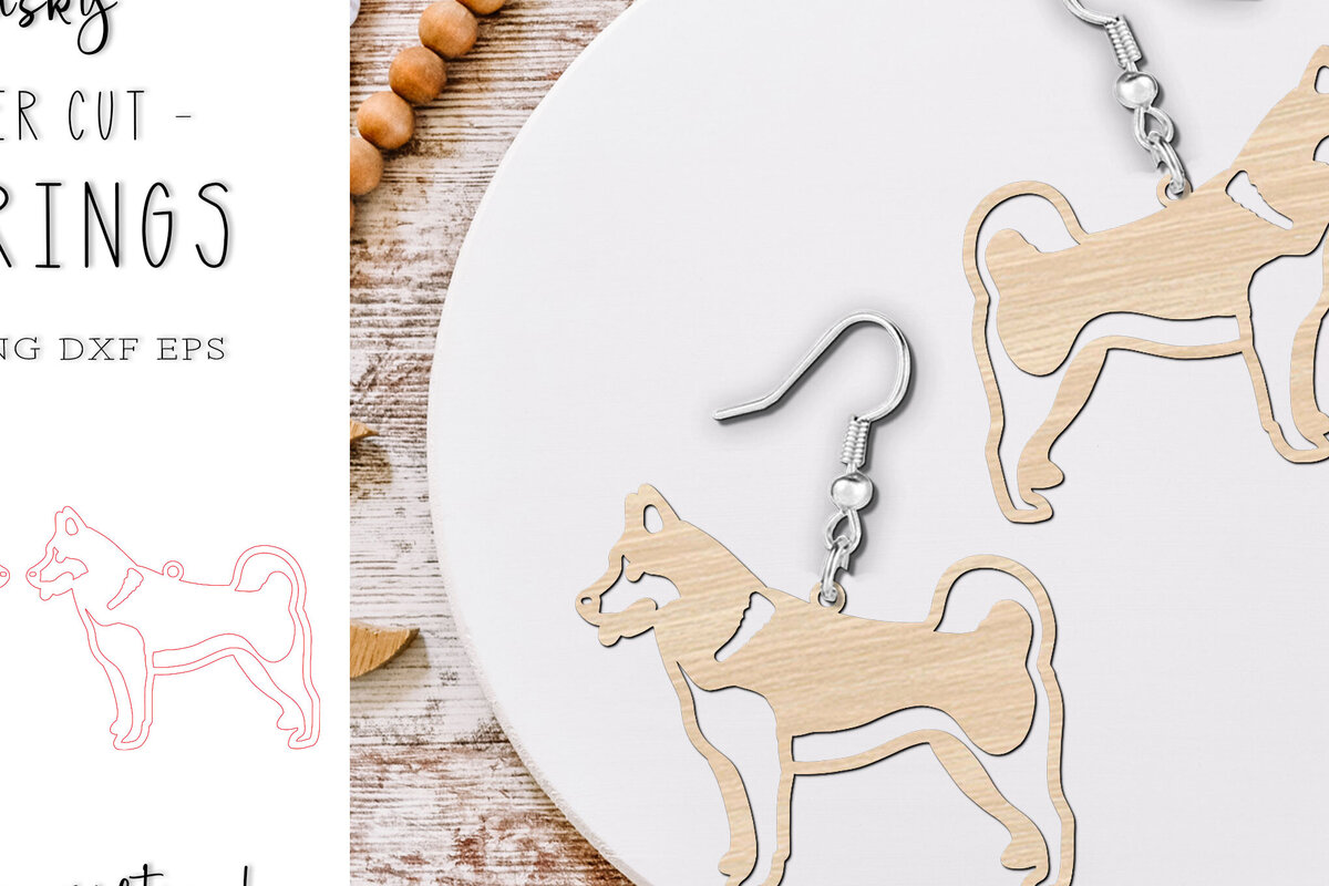 Σετ των 3 Intra απο ξύλο plywood 3mm-4mm πάχος – Σκουλαρίκια Siberian Husky Dog Cut Laser Δίασταση  5x5 cm INTRAFABR-120103859