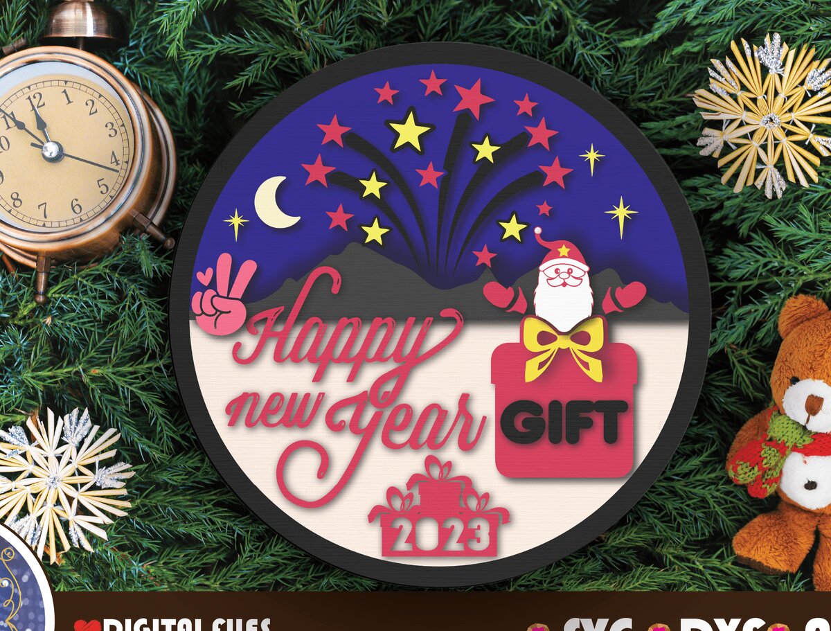Intra απο ξύλο plywood 3mm-4mm πάχος – Sign Wood Happy New Year 2023 Cut Δίασταση  40x30 cm INTRAFABR-41016671