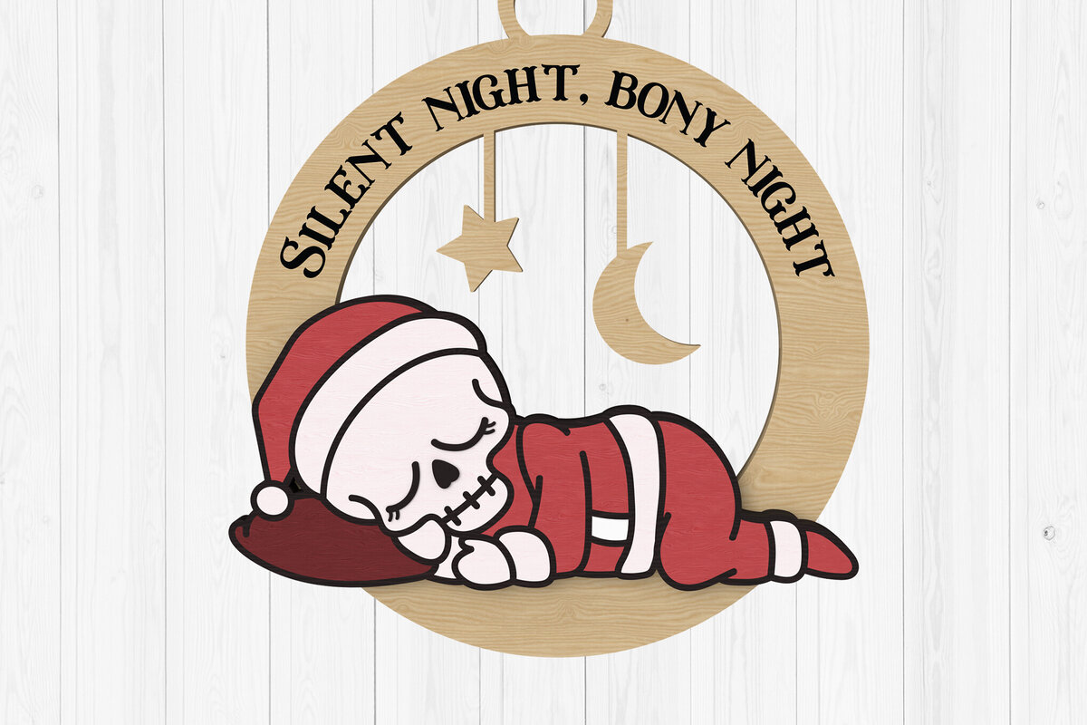 Σετ των 2 Intra απο ξύλο plywood 3mm-4mm πάχος – Silent Night Bony Night Skeleton Decor Δίασταση  20x20 cm INTRAFABR-108539215