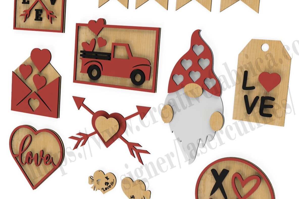 Σετ των 2 Intra απο ξύλο plywood 3mm-4mm πάχος – Σιλουέτες για την ημέρα της αγάπης Δίασταση  20x20 cm INTRAFABR-30487421