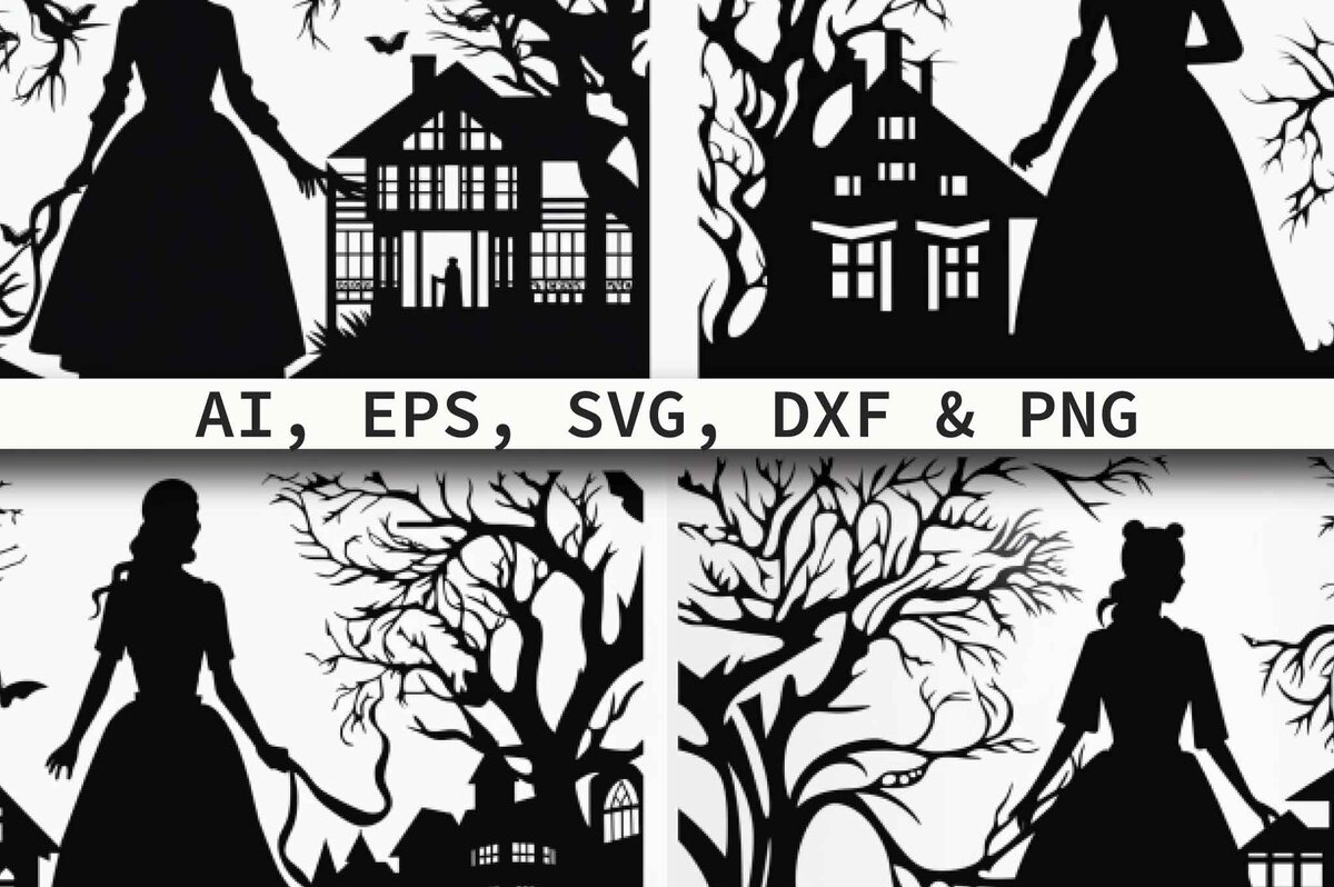 Σετ των 2 Intra απο ξύλο plywood 3mm-4mm πάχος – Σιλουέτες ενός κοριτσιού στο δάσος σύνολο Δίασταση  20x20 cm INTRAFABR-80694572