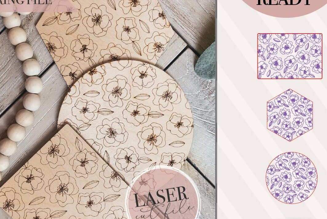 Σετ των 2 Intra απο ξύλο plywood 3mm-4mm πάχος – Πακέτο λουλουδιών μονόγραμμων Δίασταση  20x20 cm INTRAFABR-70851062