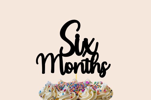 Σετ των 2 Intra απο ξύλο plywood 3mm-4mm πάχος – Six Months Birthday Cake Topper Δίασταση  20x20 cm INTRAFABR-107462496