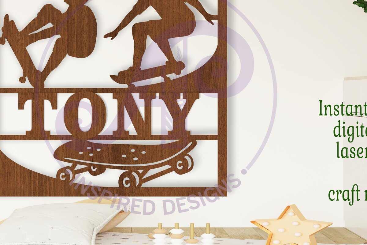 Σετ των 2 Intra απο ξύλο plywood 3mm-4mm πάχος – Σήμα ονόματος Laser με θέμα το Skateboard Δίασταση  20x20 cm INTRAFABR-104518290