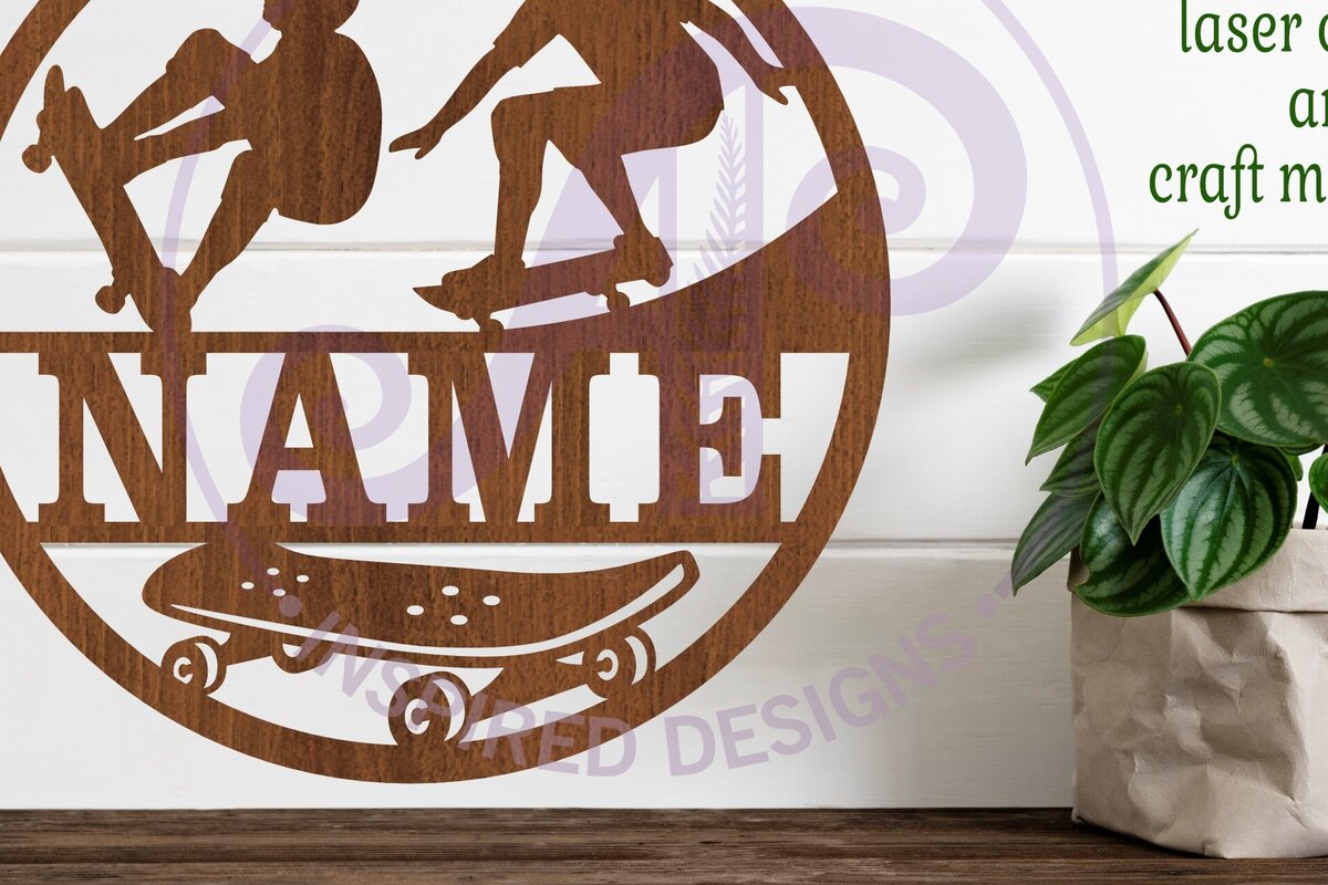 Σετ των 2 Intra απο ξύλο plywood 3mm-4mm πάχος – Skateboarder Ανδρικό Σήμα Laser Δίασταση  20x20 cm INTRAFABR-94029285