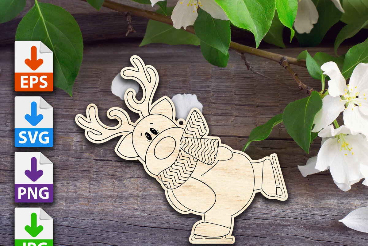 Σετ των 2 Intra απο ξύλο plywood 3mm-4mm πάχος – Στολίδι με τάρανδο πατινάζ Δίασταση  20x20 cm INTRAFABR-52996913