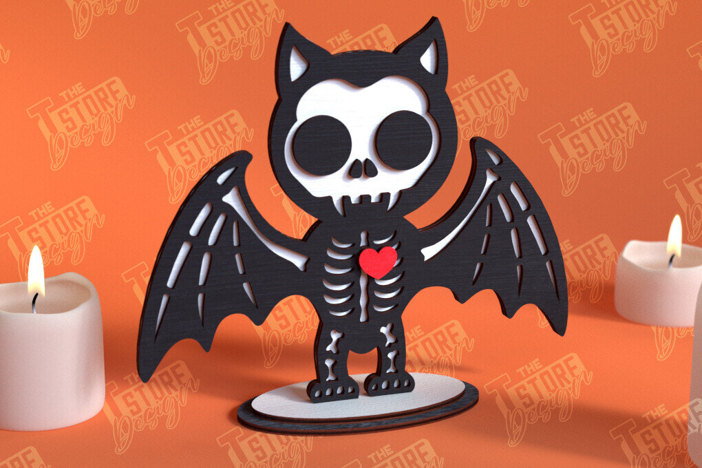 Σετ των 2 Intra απο ξύλο plywood 3mm-4mm πάχος – Skeleton Bat Shelf Sitter | Αρχείο CNC Δίασταση  20x20 cm INTRAFABR-102240229