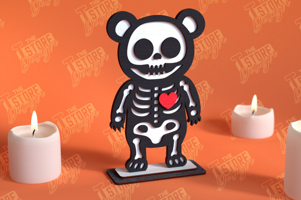 Σετ των 2 Intra απο ξύλο plywood 3mm-4mm πάχος – Skeleton Bear Shelf Sitter | Αρχείο CNC Δίασταση  20x20 cm INTRAFABR-102240241