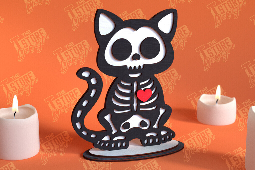 Σετ των 2 Intra απο ξύλο plywood 3mm-4mm πάχος – Skeleton Cat Shelf Sitter | Αρχείο CNC Δίασταση  20x20 cm INTRAFABR-102240211