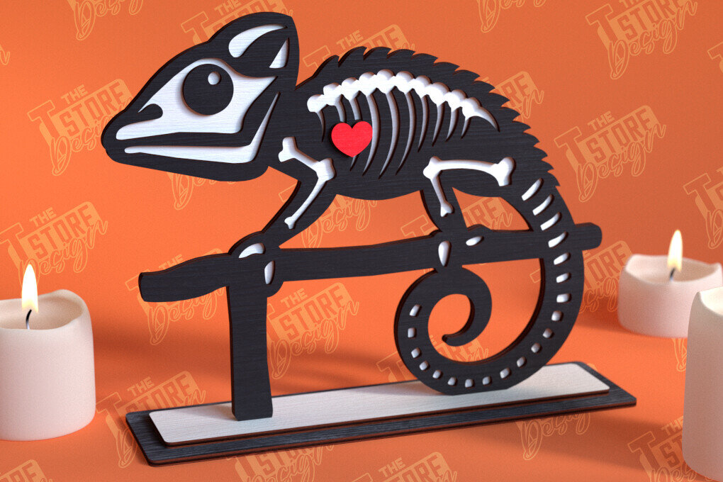 Σετ των 2 Intra απο ξύλο plywood 3mm-4mm πάχος – Skeleton Chameleon Shelf Sitter | CNC Δίασταση  20x20 cm INTRAFABR-102240235