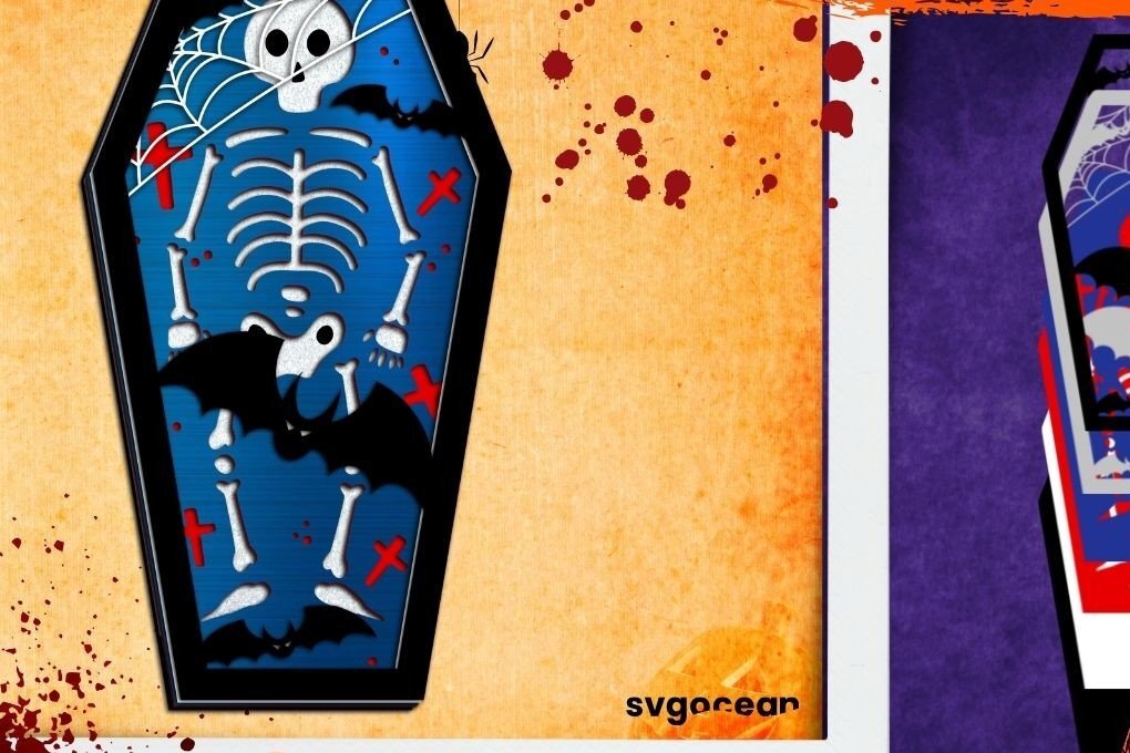 Σετ των 2 Intra απο ξύλο plywood 3mm-4mm πάχος – Skeleton Coffin 3D Δίασταση  20x20 cm INTRAFABR-36604512